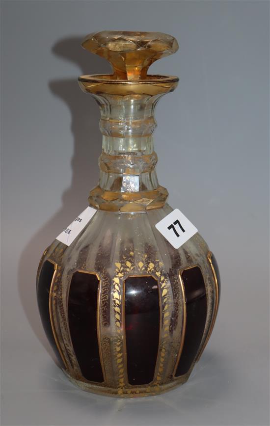 A mid 19th century Bohemian overlaid glass decanter height 23cm